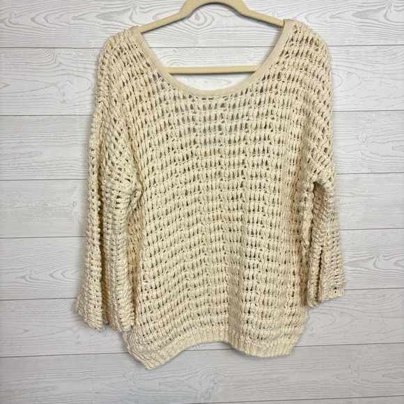 Free People Cozy Pullover Crochet Knit Blouse Ivory Size XL - Picture 9 of 12